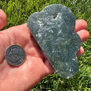 Polished Green Moss Agate Freeform Palm Stone
